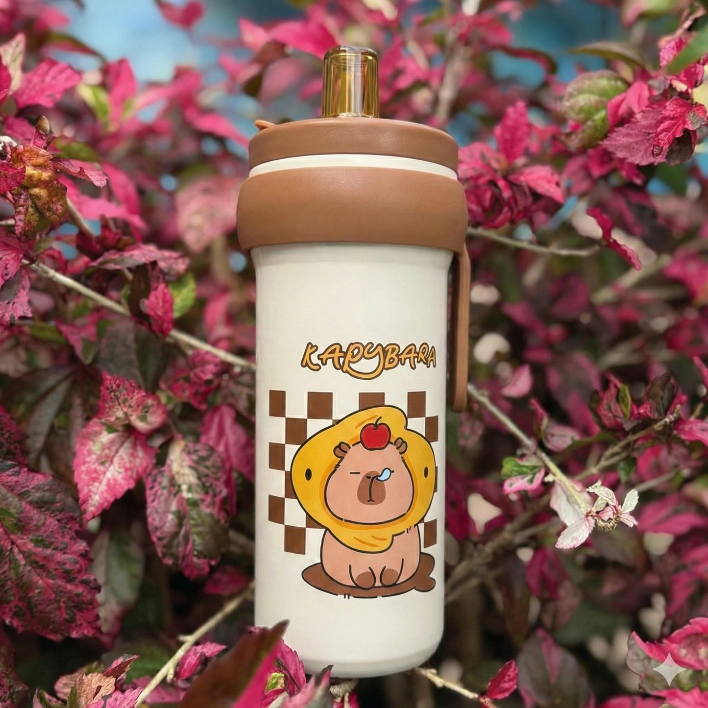 CapyCup™ – Gourde Isotherme Capybara Étanche avec Paille Dorée