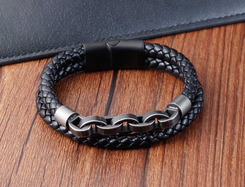 Bracelet Premium : Cuir & Chaîne de Caractère
