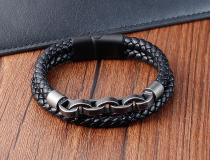Bracelet Premium : Cuir & Chaîne de Caractère