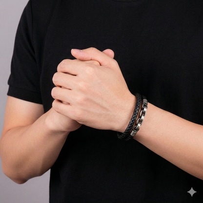 Bracelet Premium : Cuir & Chaîne de Caractère