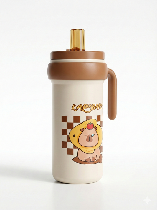 CapyCup™ – Gourde Isotherme Capybara Étanche avec Paille Dorée