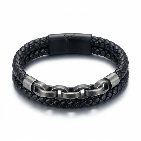 Bracelet Premium : Cuir & Chaîne de Caractère