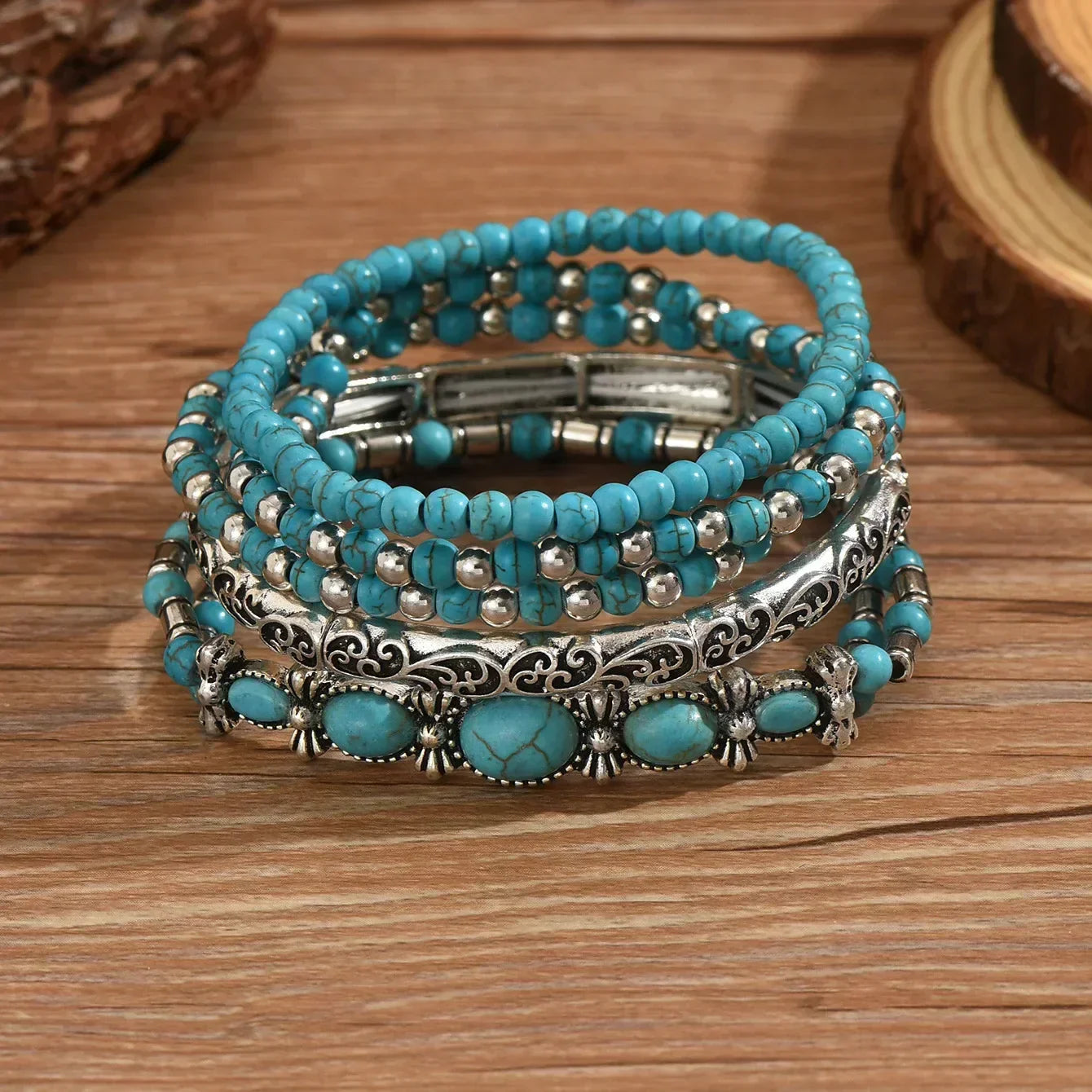 BRACELET TURQUOISE RAFFINÉ À PLUSIEURS RANGS