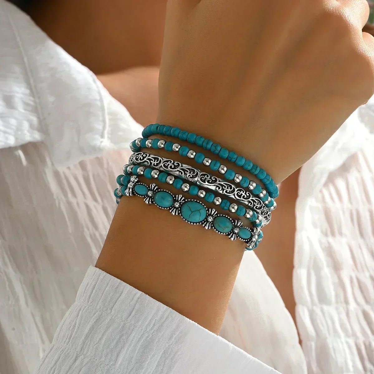 BRACELET TURQUOISE RAFFINÉ À PLUSIEURS RANGS
